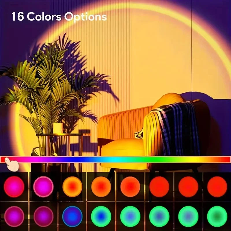 1pc Vibrant Sunset Projection Light - 16-Color Spectrum, USB Remote Control, Dynamic Color Changing LED Light - Creates Warm Hom Quick Pick Grocers
