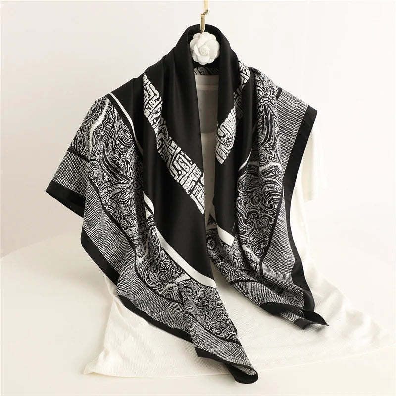 90*90Cm Square Scarf Twill Silk Feeling Women Head Shawls and Wraps Luxury Hair Tree Print Neck Scarves Hijab Bandana Pashmina Quick Pick Grocers