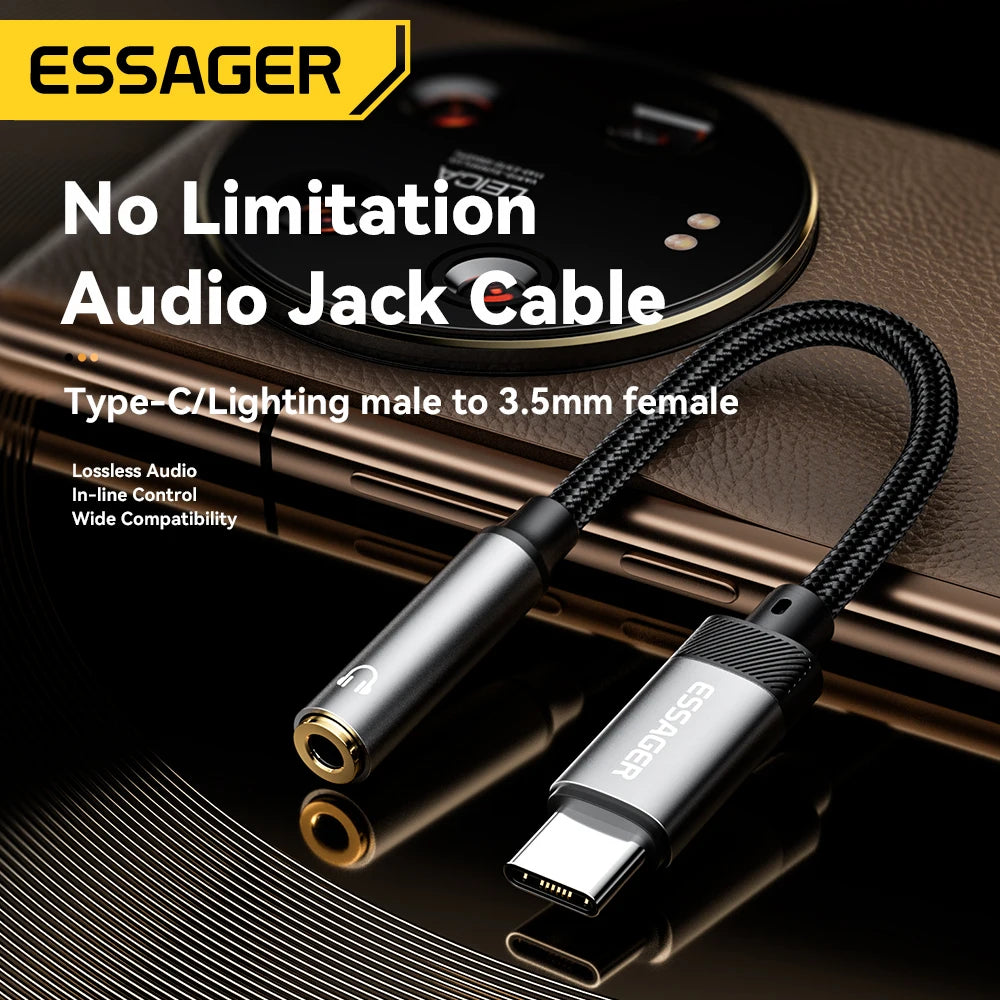 Essager Lightning to 3.5mm jack Audio Adapter Headphone Aux Cable USB Type C to 3.5 Adapter OTG Type C For iphone Xiaomi Oneplus Quick Pick Grocers