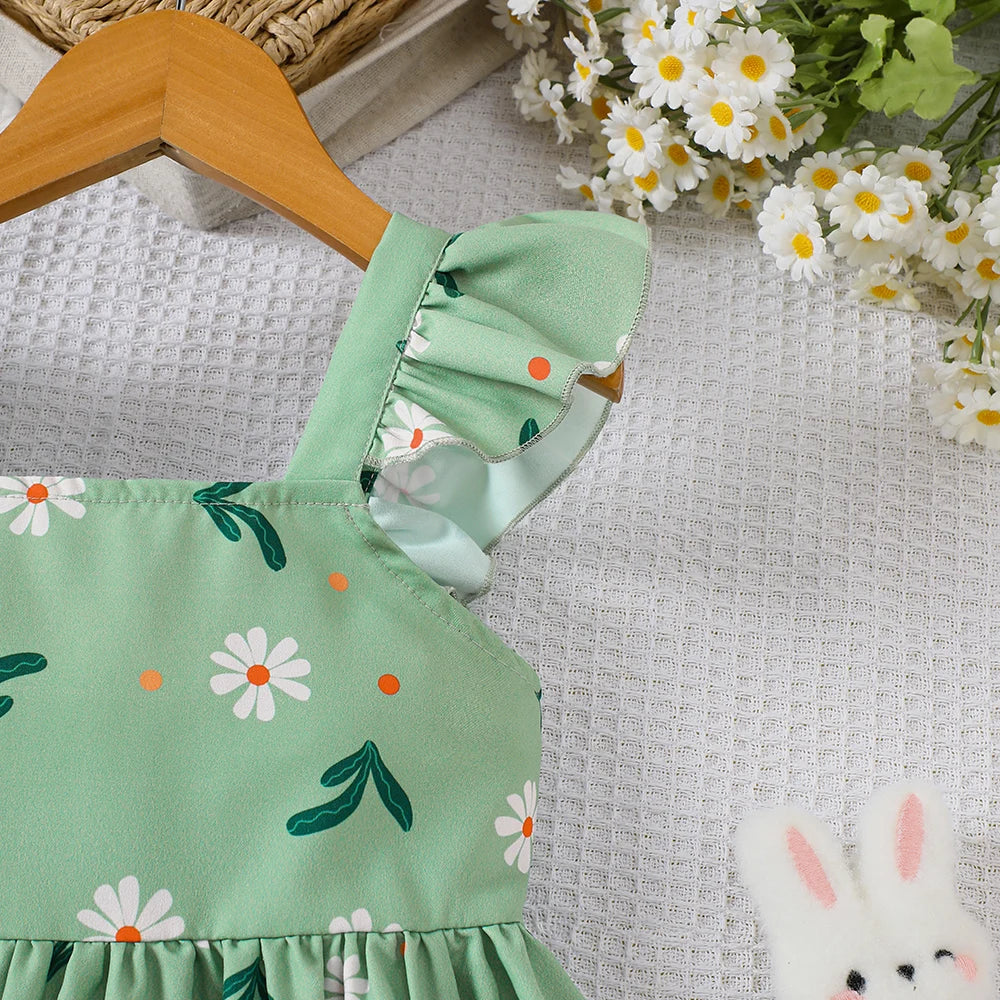 Girls' summer style small fly sleeve plant print dress Quick Pick Grocers