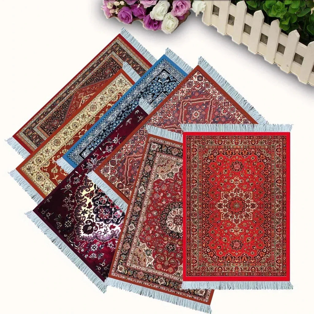 Woven flower Persian carpet small coaster wholesale merchants cheap mouse pad desk mat retro style rubber non-slip computer mats Quick Pick Grocers