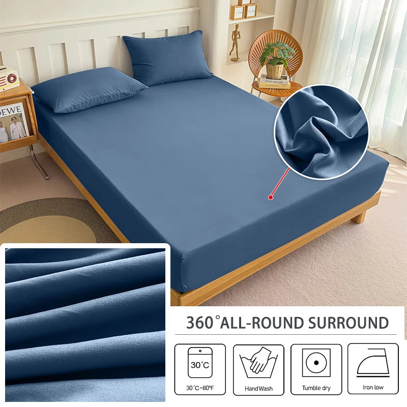 High Quality Fabric Fitted Sheet With Elastic Band Solid Color Mattress Sheet for King Queen Bed 150x200 180x200 200x220cm 1PC Quick Pick Grocers
