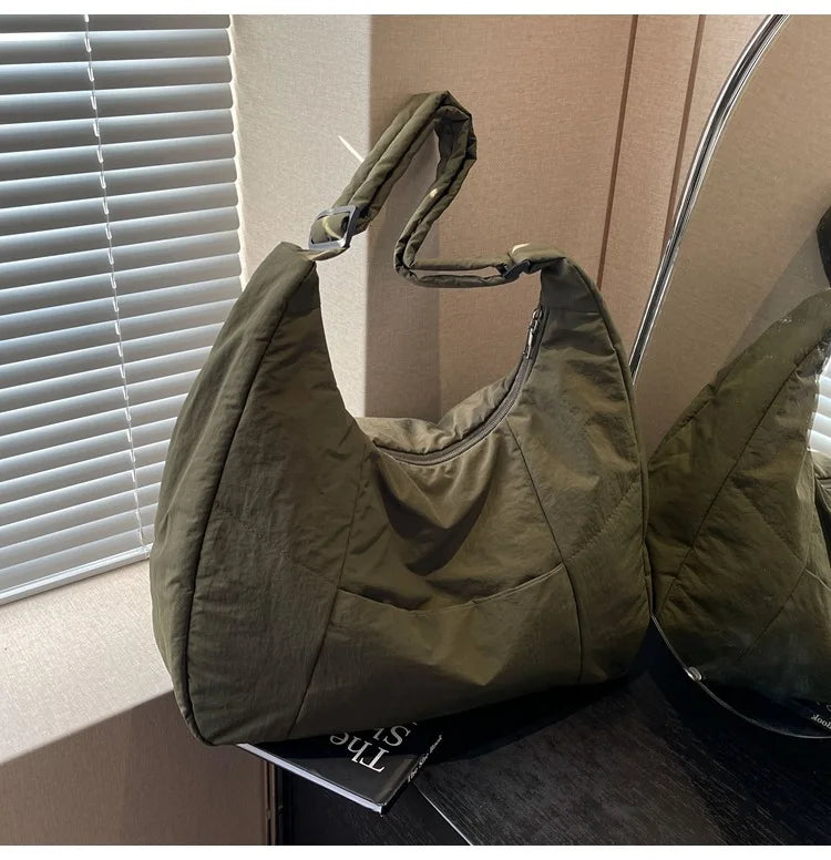 Trendy Women's Soft Cloth Shoulder Bag Solid Color Student 2026 Spring Y2k Casual Style Big Handbags Crossbody Bags for Women Quick Pick Grocers