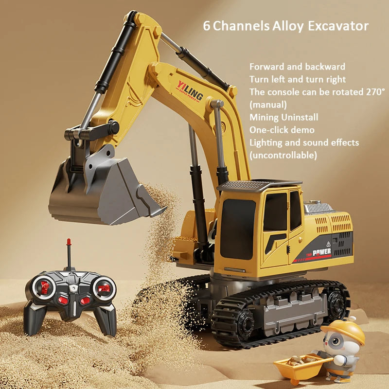 Alloy Remote Control Excavator Toy Car with Lights Sound Effect Electric Excavator Automobile Engineering Vehicle Children Gifts Econic Blanks