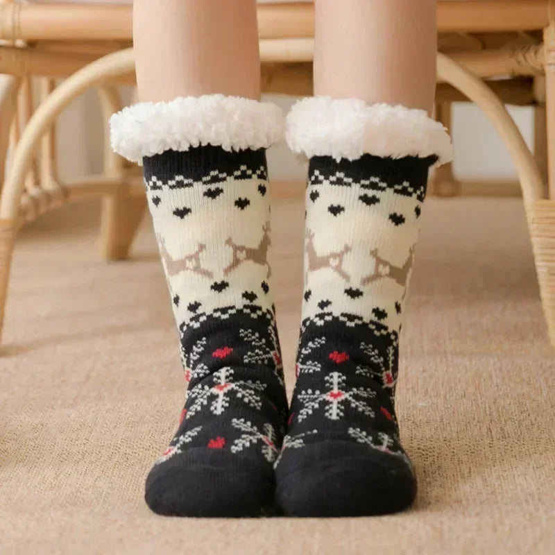 Christmas Gift Slipper Socks Women Thermal Winter Warm Plush Non slip Grip Sleeping Floor Short Sock Fuzzy Fluffy Female Cartoon Quick Pick Grocers