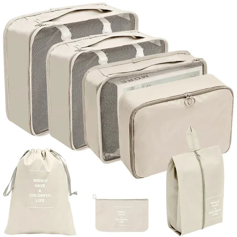 7/8/9/10 Pcs Set Travel Organizer Storage Bags Suitcase Packing Cubes Set Cases Portable Luggage Clothes Shoe Tidy Pouch Folding Econic Blanks
