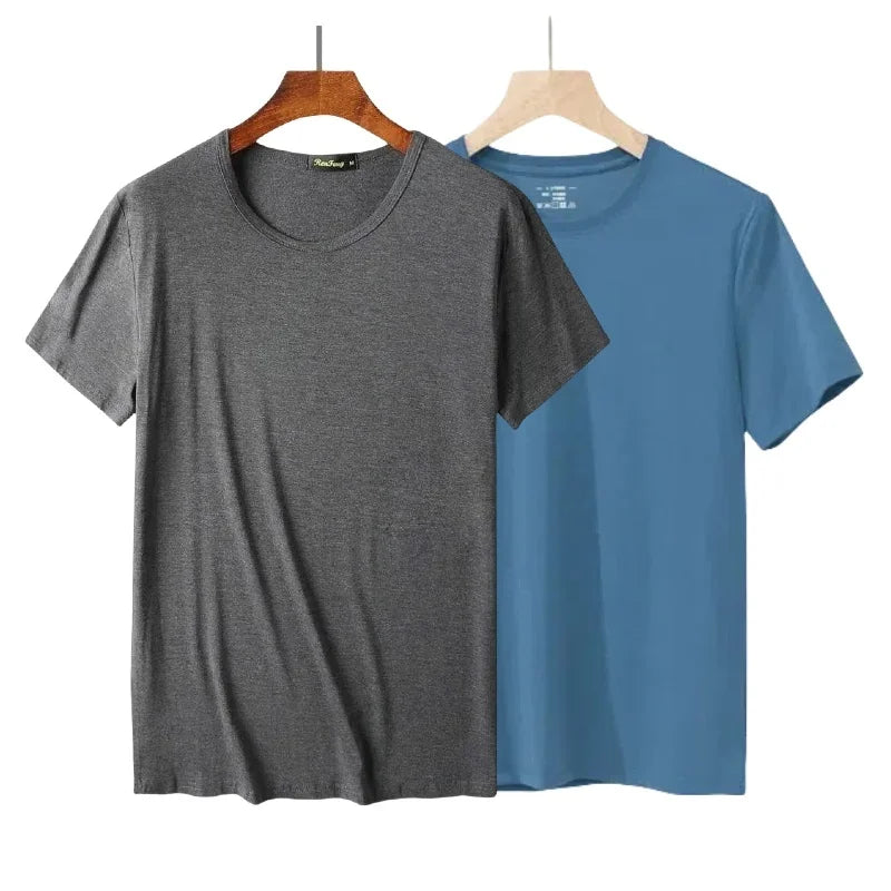 2 Packs Bamboo Fiber Round Neck T-shirts Short Sleeve Classic Tees Sweat-absorbent Gym Man Undershirt Solid Color Tee Black New Quick Pick Grocers