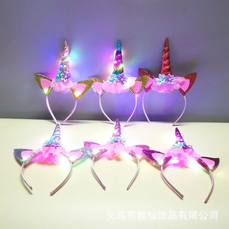 New Halloween Cute Unicorn Headband for Girls Lights Up Pink Sweet Party Hairpins Unique Cartoon Hair Accessories for Children Quick Pick Grocers