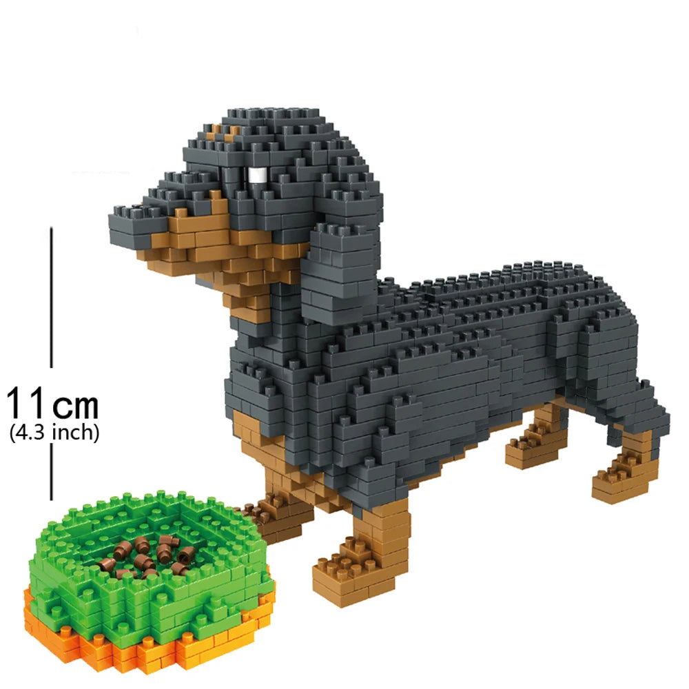 KNEW BUILT Dachshund Dog Model Mini Building Block Toy Set 9 Style for Pet Enthusiasts Teddy Hughes Corgi Collie Pet Style Brick Quick Pick Grocers