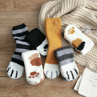 Women Winter Warm Fluffy Socks Cute Animal Claw Cat Paw Footprint Fuzzy Socks Female Thick Coral Fleece Home Floor Sleep Socks Purest Peak