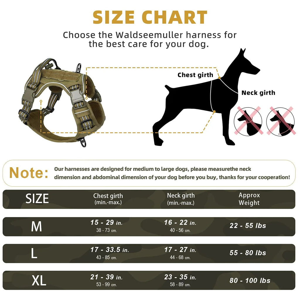 Tactical Dog Harness, No Pull Dog Harness, Adjustable Breathable MOLLE Dog Vest Harness for Medium Large Dog Reflective Military Econic Blanks