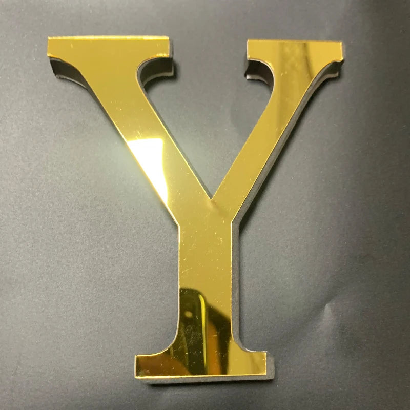 Gold English Letters Mirror 3D Wall Sticker Home Decoration Festival Party Wedding Decor Acrylic Mural Peel & Stick Wallpaper Quick Pick Grocers