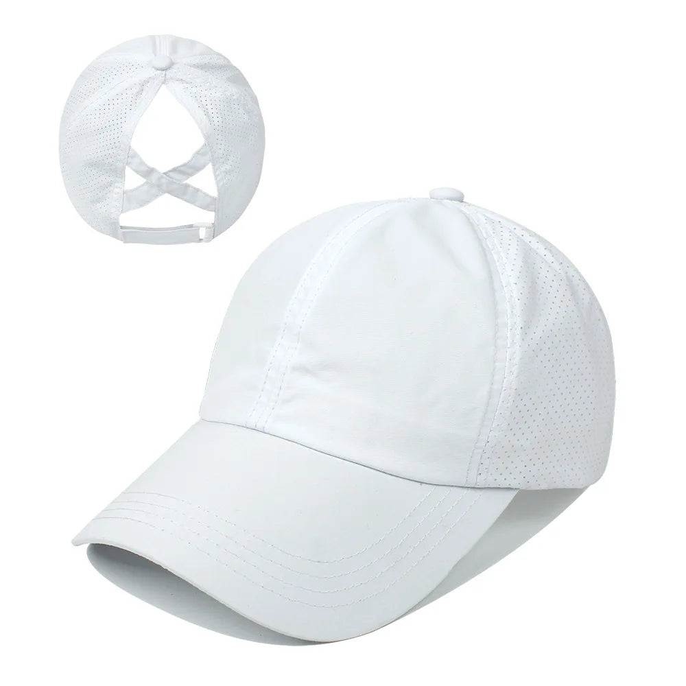 Summer Solid Color Baseball Cap Women's Athleisure Cross Ponytail Hat Mesh Quick-Drying Cap Visor Hat Quick Pick Grocers