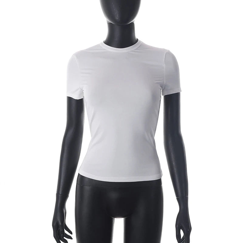 2024 Spring New Short Sleeve T-Shirt Women Solid Simple Casual Soft All-Match Hot Basic Crop Tops Tees Summer Fashion Quick Pick Grocers
