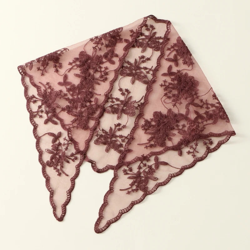 Elegant Lace Scarf Hollow Out Embroidery Foulard Bandana Solid Color Triangular Scarf Thin Vintage HandkerChiefs for Hair Woman Quick Pick Grocers