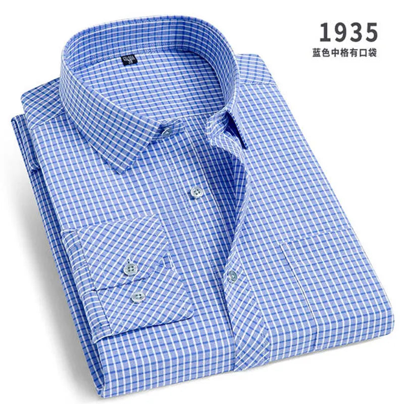 Spring New Men's Striped long-sleeved Shirt Non-ironing Anti-wrinkle Comfortable Breathable Business Casual Fashion Slim Fit Quick Pick Grocers