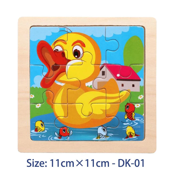 11cm/4.33in Kids Wooden Jigsaw Puzzle Games Cartoon Animal Vehicle Pattern Children Montessori Educational Toys Econic Blanks