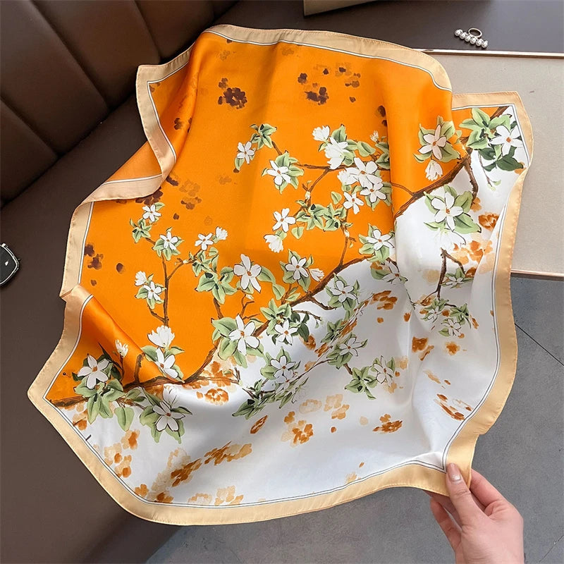 2025 Silk Shawl Print Headscarf Cat Hair Wrap Neckerchief Female Satin Square Scarf For Women Headband Foulard Hijab Bandana Quick Pick Grocers