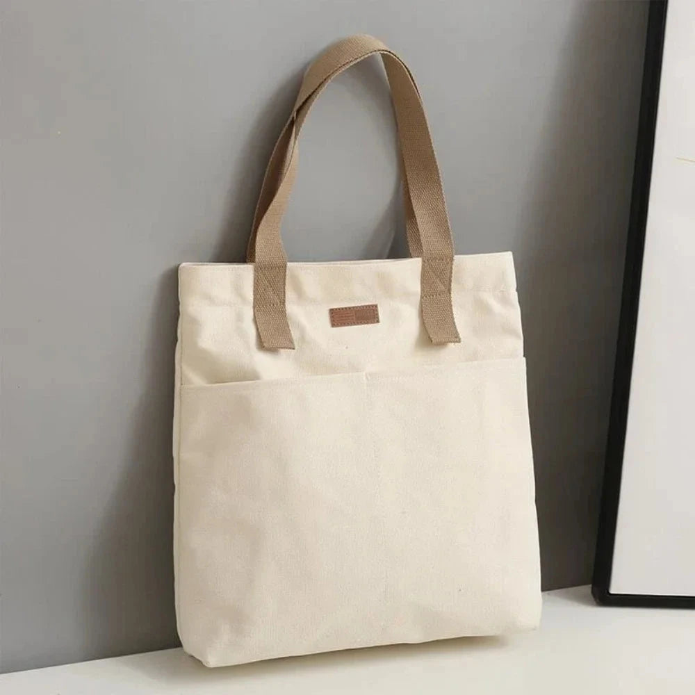 1Pc Women's Tote Bag Canvas Sewing Thread Large Capacity Advanced Sense Handbag Convenient Practical Female's Commuter Bag Econic Blanks