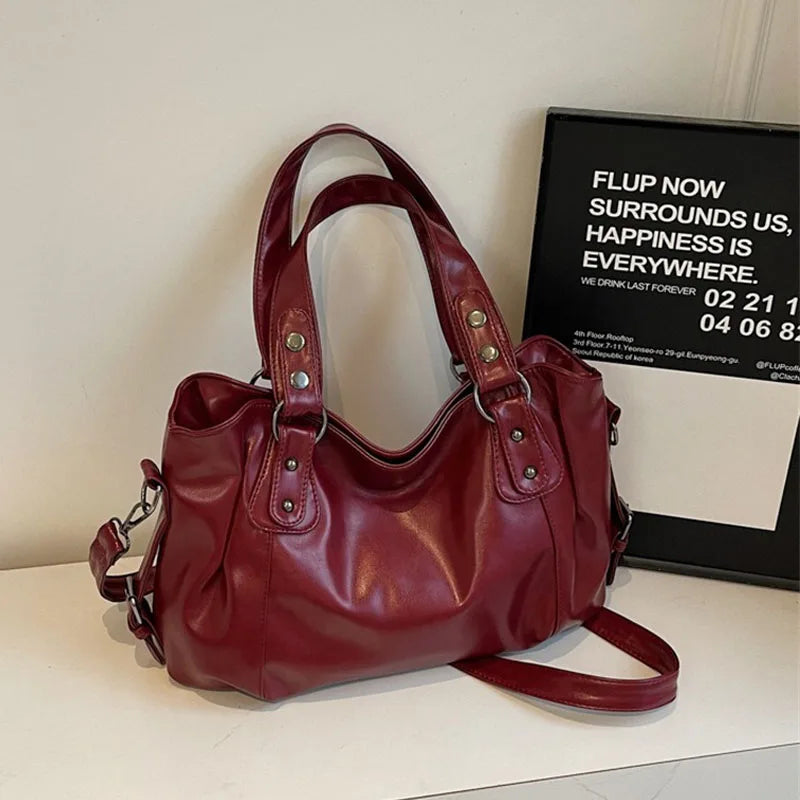 Fashion Classic Versatile Commuter Shoulder Bag Large Capacity Retro Handbags Travel Tote Bags Zipper Opening Women Shopping Bag Quick Pick Grocers