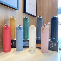 TYESO 600/750ML Thermos Bottle With Straw Stainless Steel Car Thermal Cup Sports Water Bottles Keeps Cold and Heat Thermal Mug Quick Pick Grocers