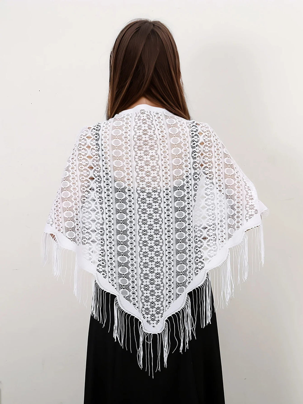Fashion Lace Hollow Tassel Triangle Scarf Embrodiery Women Headscarf Female Spring Summer Shawls Scarves Long Veil Floral Scarf Quick Pick Grocers