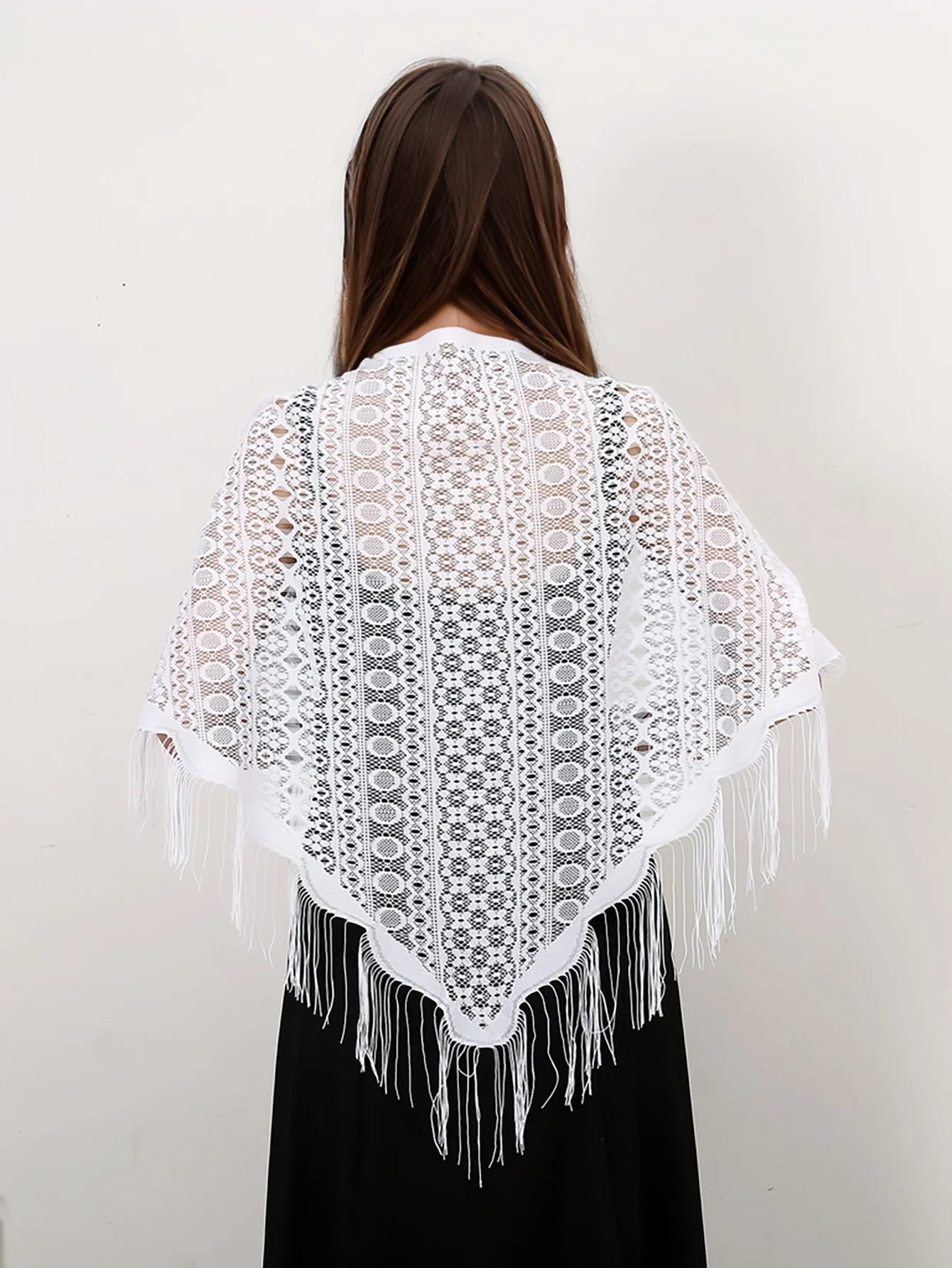 Fashion Lace Hollow Tassel Triangle Scarf Embrodiery Women Headscarf Female Spring Summer Shawls Scarves Long Veil Floral Scarf Quick Pick Grocers