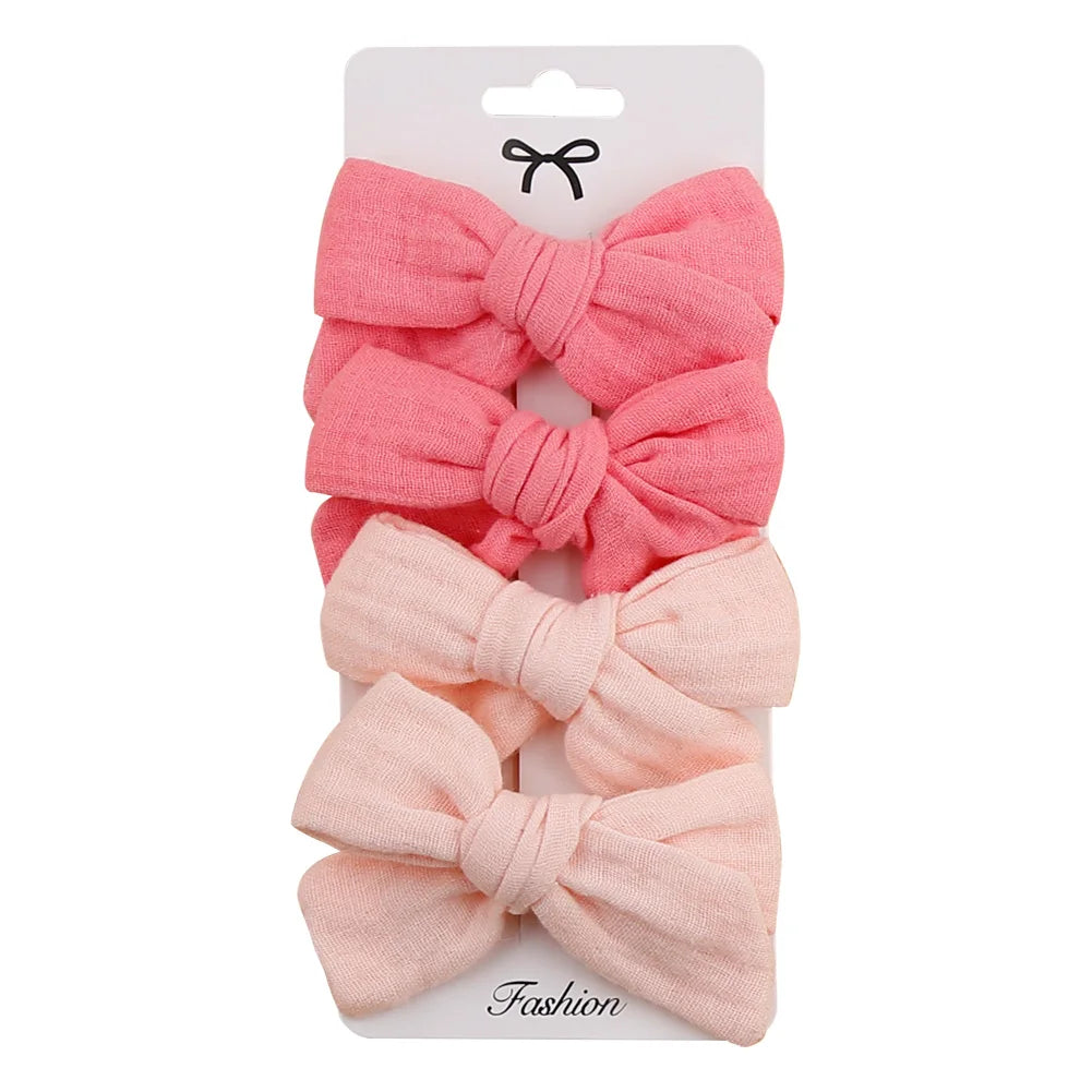 4Pcs/Set Baby Bows Hair Clips Muslin Girls Hairpins Hairclip For Kids Cotton Linen Barrette Flower Print Side Pin  Accessories Purest Peak