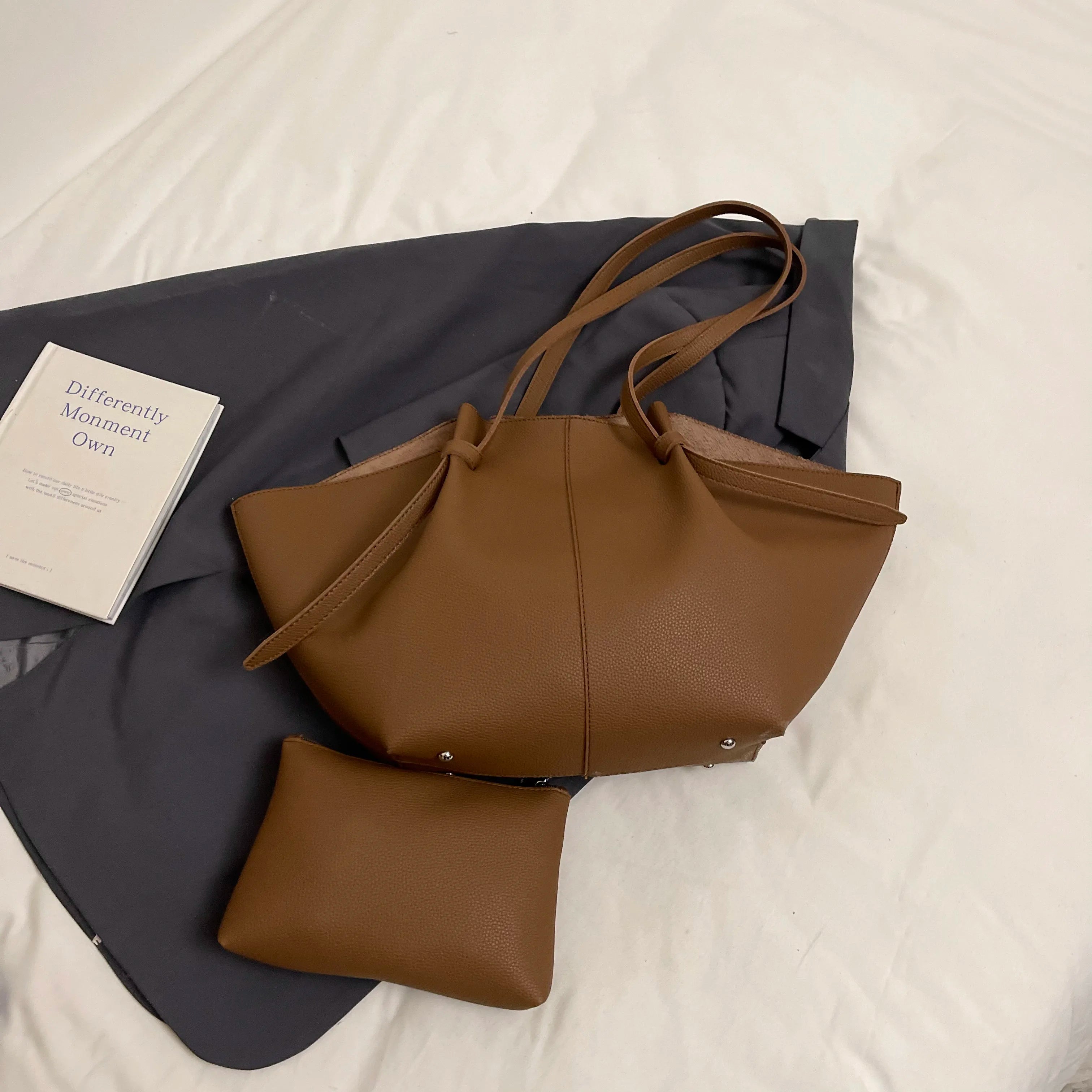 Branded Designer Shoulder Tote Bags For Women Soft PU Leather 2-IN-1 Big Capacity Shopper Tote Set 2025 Luxury Designer Handbags Quick Pick Grocers