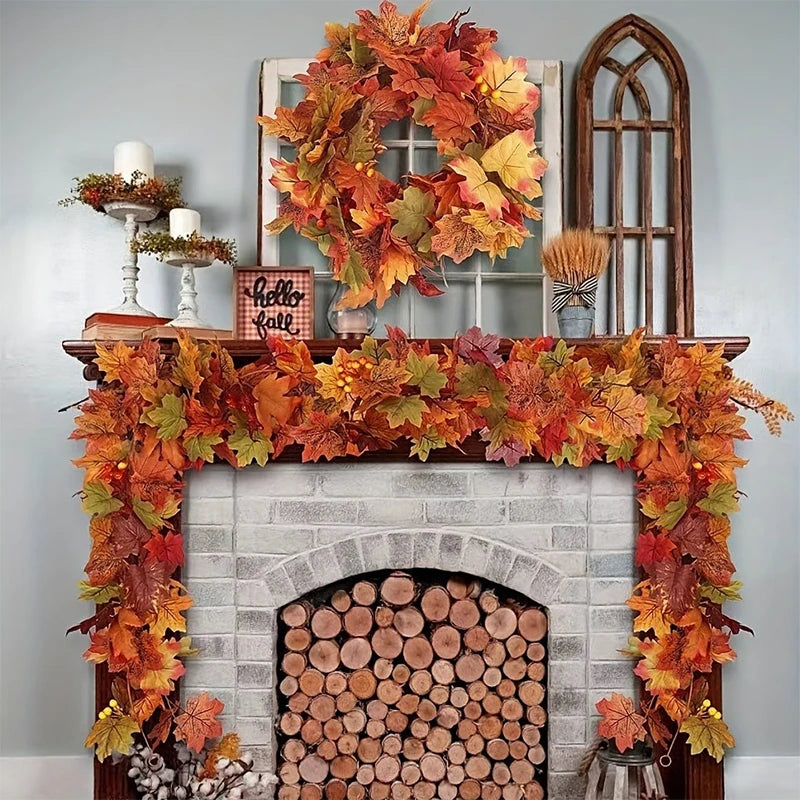 2M Artificial Fall Maple Leaf Garland Fake Plants Autumn Decor Leaves Vine for Thanksgiving Halloween Festivals Wedding Decora Quick Pick Grocers