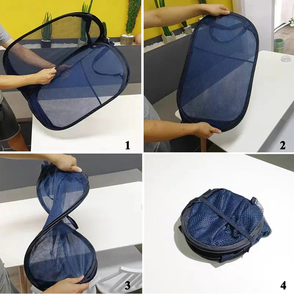1PC Horizontal Foldable Laundry Basket Mesh Cloth Breathable Laundry Hamper Home Accessories Large Capacity Storage Baskets Econic Blanks