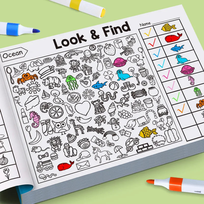 Children's Search for Items Game, Enhance Visual Perception, Fun Coloring Book, Focus and Attention, Handwriting Exercise Book Quick Pick Grocers