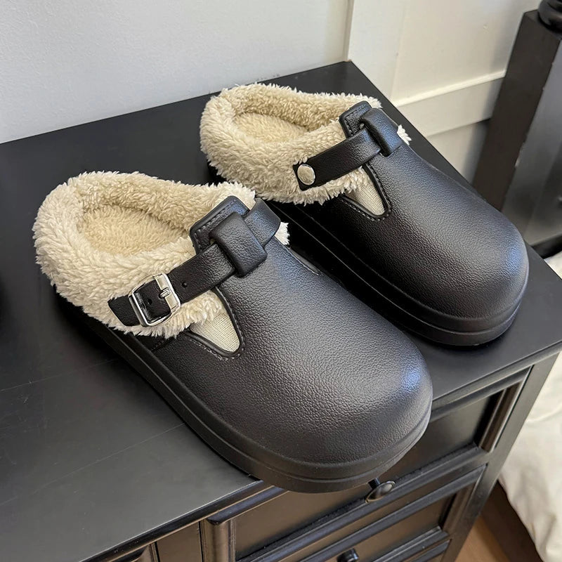 Winter Warm Fluffy Clogs Slippers Women Eva Waterproof Non Slip Home Slides Woman Lightweight Soft Sole Fuzzy Cotton Slippers Purest Peak