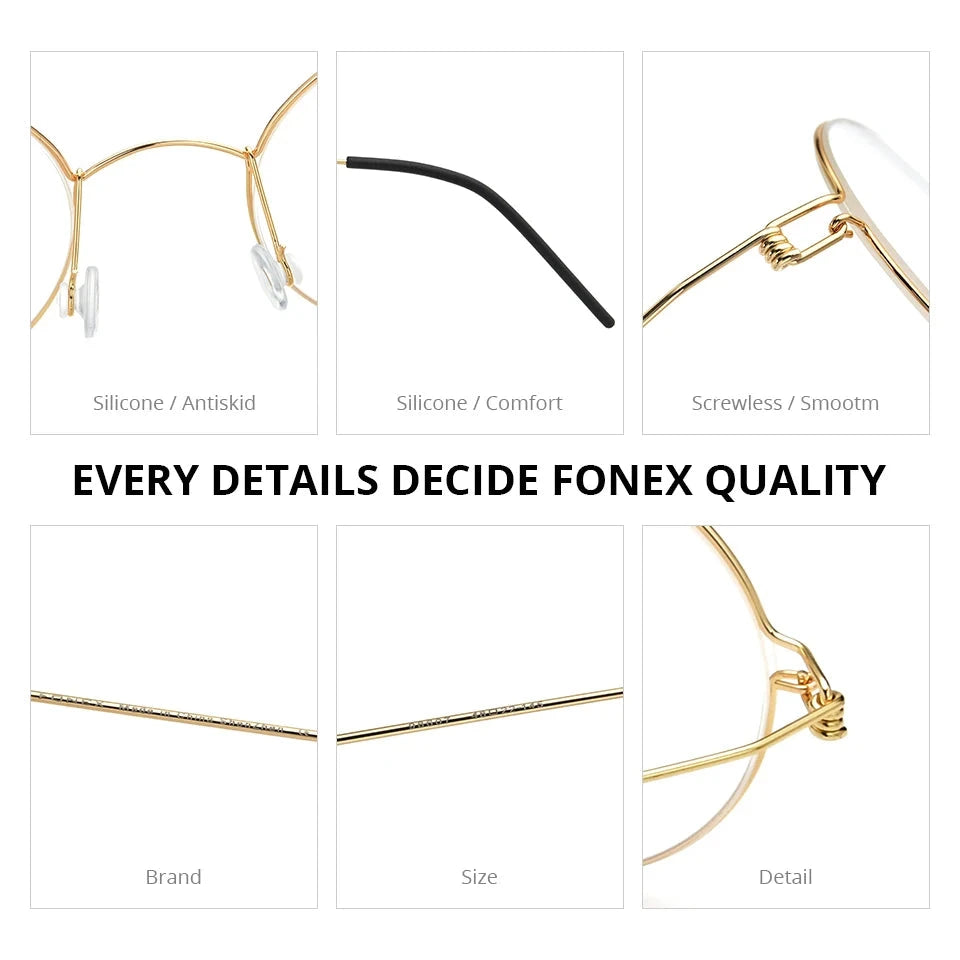 FONEX Screwless Eyeglasses Frame Men Women Round Morten Denmark Korean Glasses Frame Titanium Alloy Eyewear 98607 Econic Blanks