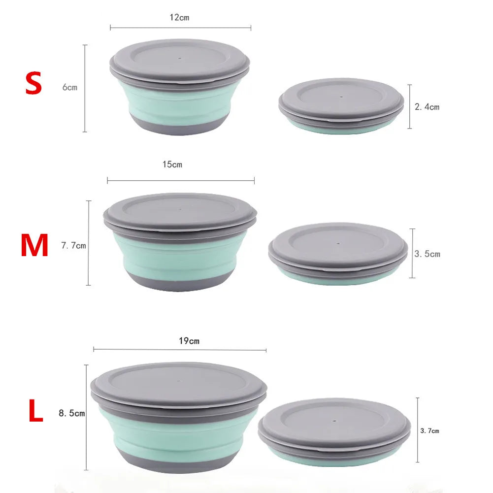 Portable Folding Lunch Box Bowl Sets Silicone 3Pcs/Set Food Container Outdoor Camping Tableware Set Foldable Salad Bowl with Lid Quick Pick Grocers