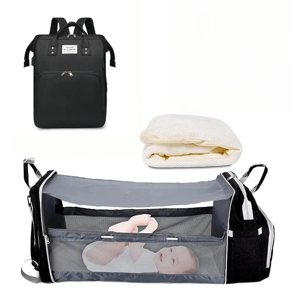 3 In 1 Diaper Bag Backpack Foldable Baby Bed Waterproof Travel Bag with USB Charge Diaper Bag Backpack with Changing Bed 3 types Purest Peak