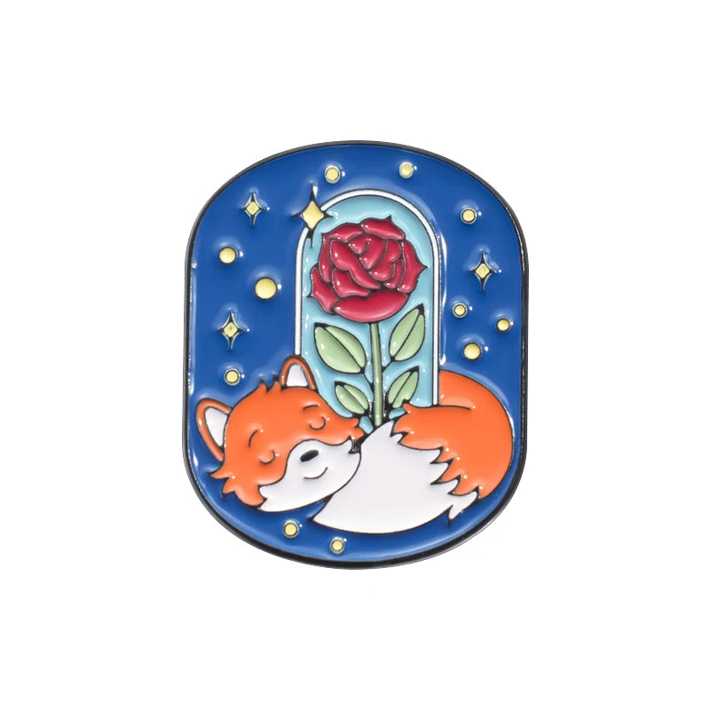 Cartoon Boy Fox Rose Enamel Pins Moon Star Whale Paper Boat Brooch Lapel Hat Bag Badge Jewelry Accessories Gift for Kids Friends Quick Pick Grocers