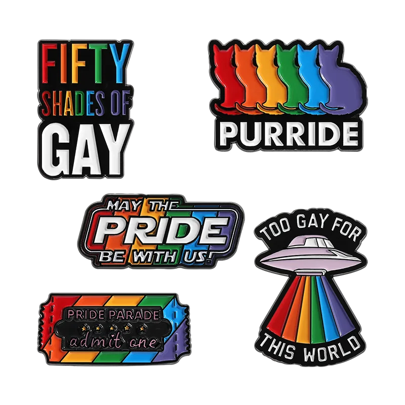 LGBTQ Pride Collect You Are Safe With Me Enamel Pins Rainbow Spaceship UFO Shield Cat Brooches Lapel Badges Jewelry Lover Gifts Quick Pick Grocers