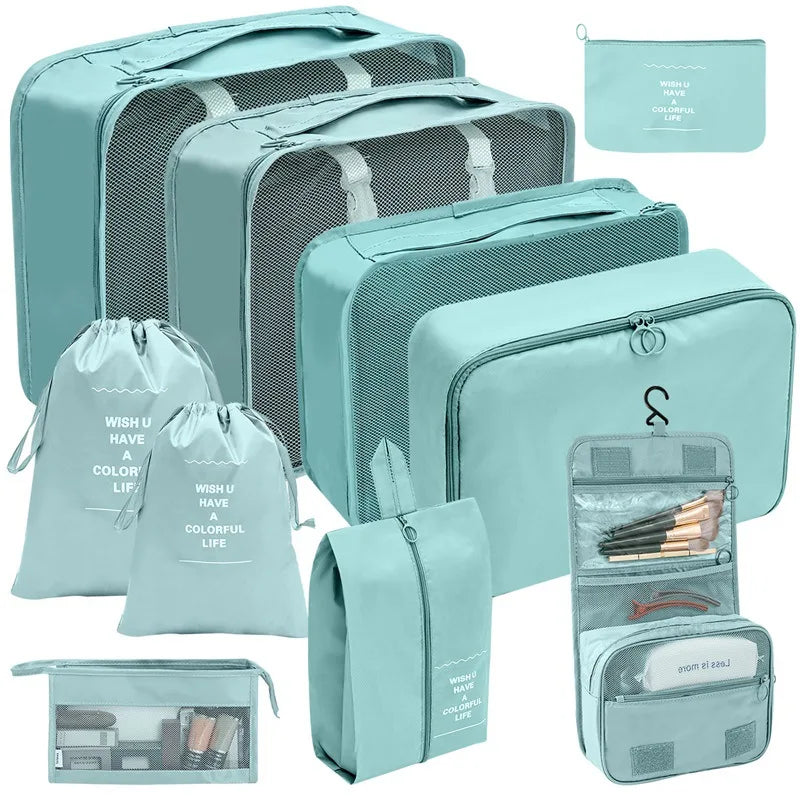 7/8/9/10 Pcs Set Travel Organizer Storage Bags Suitcase Packing Cubes Set Cases Portable Luggage Clothes Shoe Tidy Pouch Folding Econic Blanks