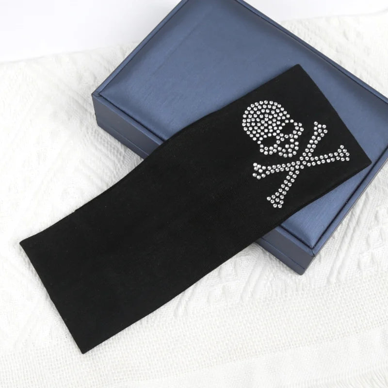 SKull Design Retro Street Punk Style Rhinestone Hair Strap Hot Girls Elastic Wide Edge Hairband Sports Anti Sweating Headband Quick Pick Grocers