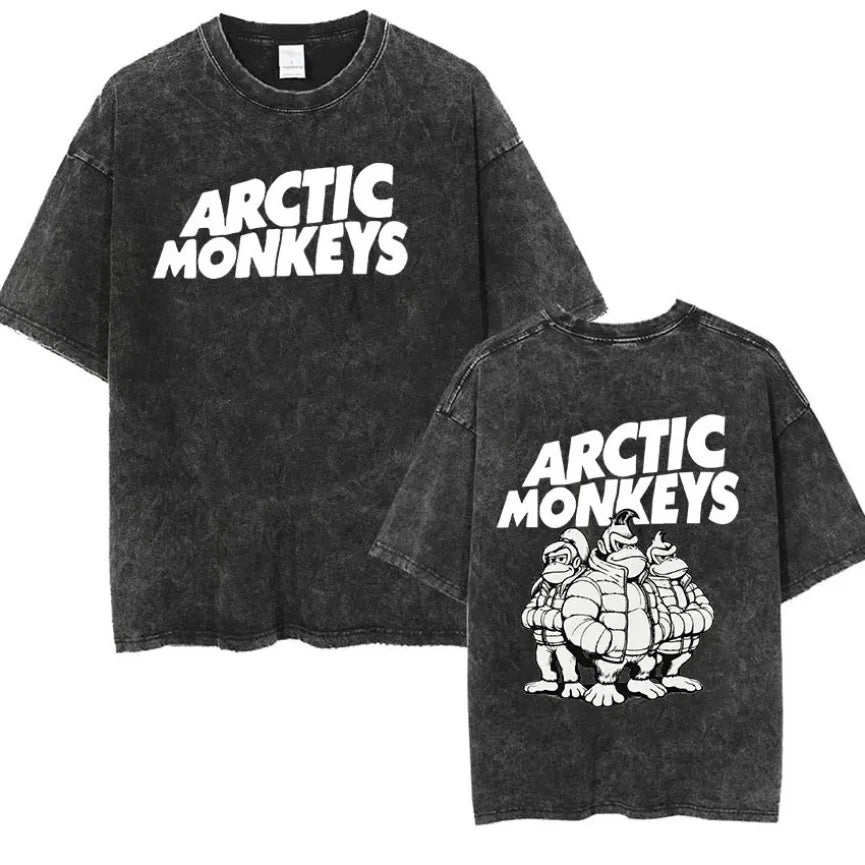 Retro Rock Arctic Monkeys Music Album Graphic T-Shrit Men's Vintage Washed Oversized Short Sleeve T Shirt Y2k Hip Hop Streetwear Quick Pick Grocers
