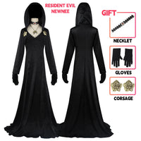 In Stock Moth Lady Evil Cosplay Fantasia Village Vampire Lady Dimitrescu Costume Women Black Dress Halloween Carnival Party Suit Quick Pick Grocers