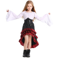 Halloween Kids Girls Medieval Pirate Cosplay Costume Captain Huntress Corset Dress Lace Up Retro Gothic Suit Fancy Party Dresses Quick Pick Grocers