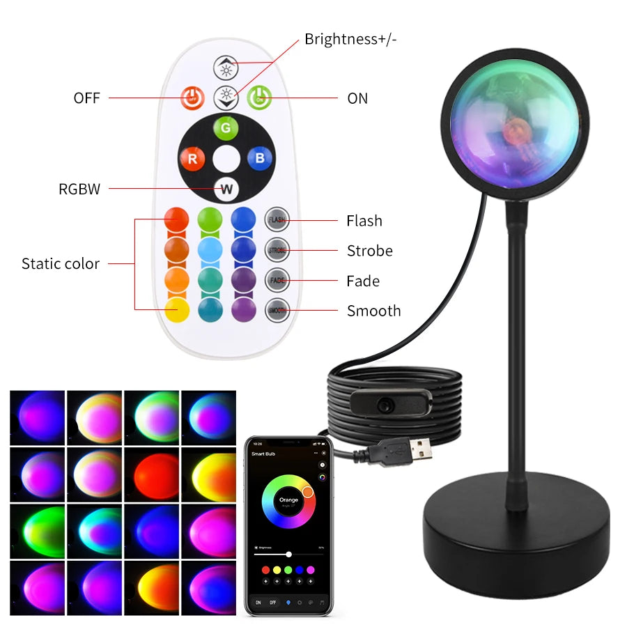 Smart Sunset Lamp Tuya LED Night Ligh USB RGB Smart Life APP Remote Projection For Room Decoration Photography Festival Birth Quick Pick Grocers