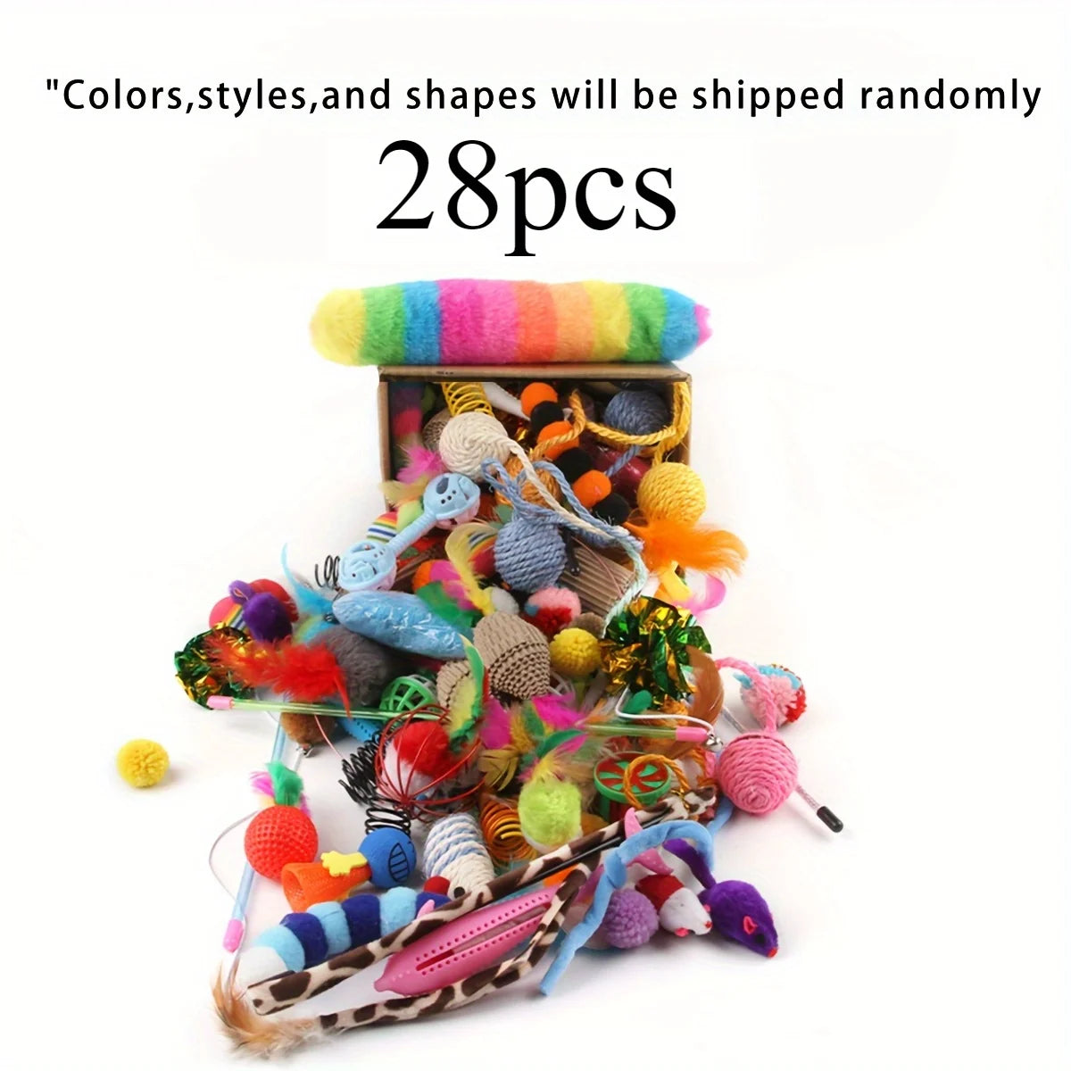 56pcs/28pcs/14pcs Cat Toys Mixed Pack. A Combination of Various Plastic Toys and Plush Toys Suitable for Multiple Cats To Play Quick Pick Grocers