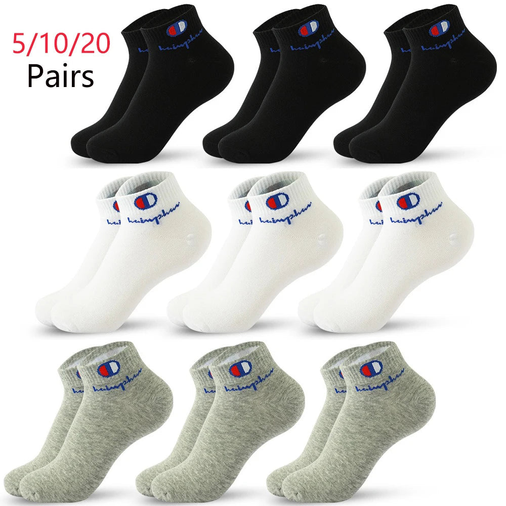 5/10/20 Pairs Men Ankle Socks Cotton Brand Classic Fashion Black White Socks Breathable Mesh Athletic Sports Socks for Summer Quick Pick Grocers