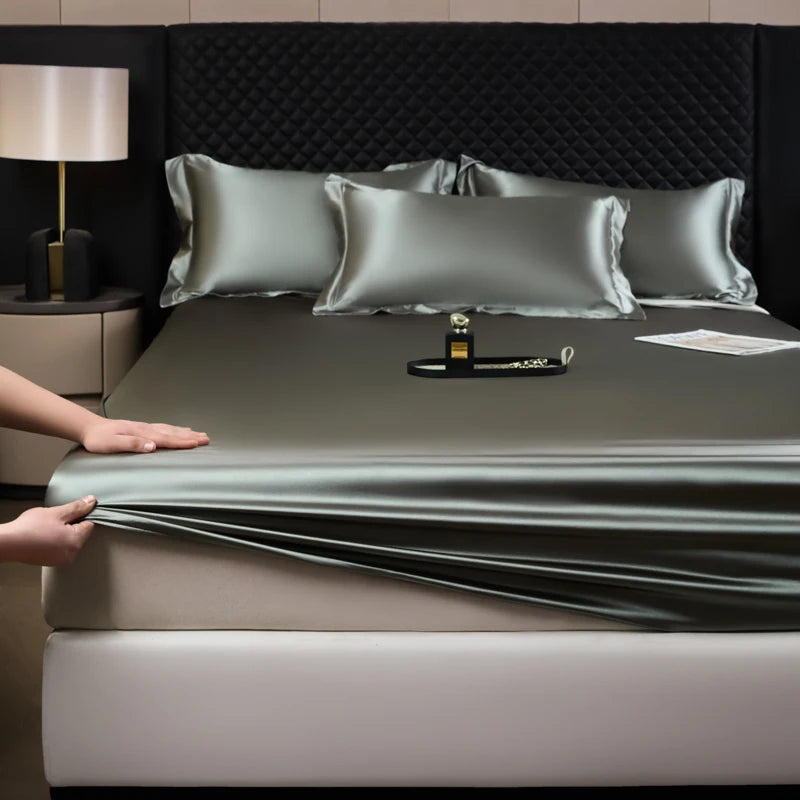 Solid Color Fashion Satin Fitted Sheet Rayon Mattress Cover with Elastic Band Bed Sheet for Bedding 140x200 160x200 Quick Pick Grocers