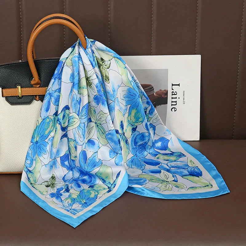 Luxury Print Satin Silk Square Scarf for Women Shawl Hijab Neckerchief Female Hair Ribbon Headband Fashion Wrap Bandana 2023 New Econic Blanks
