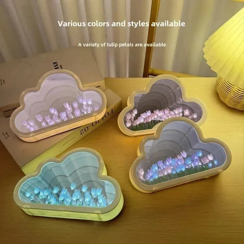 Tulip Cloud Sea of Flowers Handmade Night Light Creative Light Atmosphere Light Transparent Qixi Lovers Gift Desktop Decoration Econic Blanks