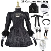 Anime Nier Automata Cosplay 9S Yorha 2B Cosplay Suit Male Women Outfit Wig Disguise Costume Plus Size Fancy Party Black Dress Quick Pick Grocers